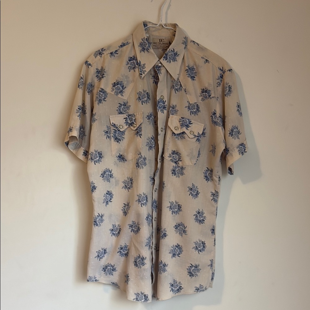 Floral Beige and Blue Men's Shirt